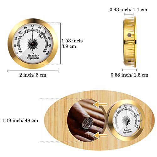 Frienda 2 Pcs Hygrometer 2 Inch Round Cigar Humidor Cabinet,Gold | Analog Dial Monitors Humidity, Maintains Optimal Cigar Moisture, Clear Scale Easy to Read, Ideal for Humidor Storage Boxes - color: Gold