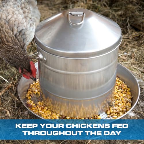 Plexon 17.6 Lb Hanging Chicken Feeder Metal Chicken Feeder with Handle no Waste Food - Stainless Steel - Turkey Duck Poultry Feeder - Heavy Duty Feeding Equipment - Grade Large - size: 17.6 LB