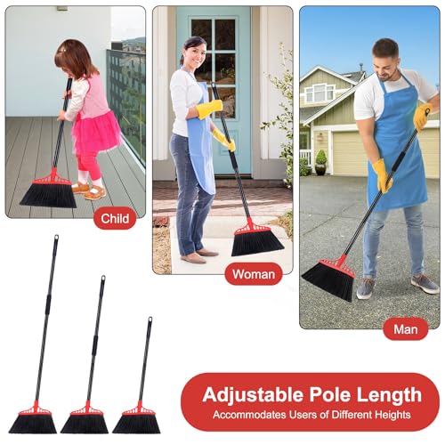 Heavy Duty Broom Commercial Indoor/Outdoor Broom 55Inch | with Stiff Bristles for Garage, Patio, Kitchen, Sidewalk, Wood, Tile, Concrete, Home cleaning（black and red） - color: Black and Red
