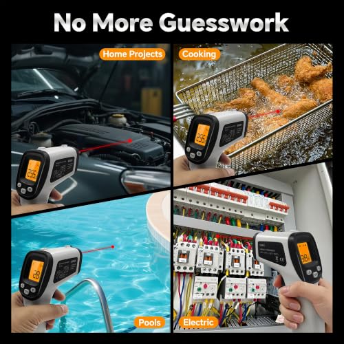 Infrared Thermometer Gun, Digital Laser Temperature Gun -58°F to 1022°F, Adjustable Emissivity, LCD Backlight, MAX/MIN Display, Non-Contact Thermometer for Pizza Oven, BBQ, HVAC, Griddle - color: Gray
