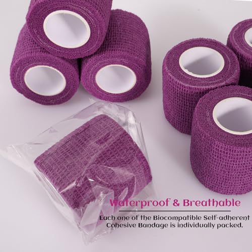 24 Rolls Elastic Self Adhesive Bandage Wrap 2 Inch, Breathable Non Woven Cohesive Bandage, Vet Wrap for Dogs, Ankle Sprains Swelling Medical First Aid Tape, Sports Athletic Tape Purple - color: 2 Inch-24 Count Purple