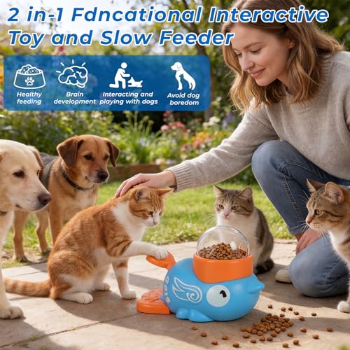 Anxuyixin2-in-1 Duck Shaped Interactive pet Puzzle Toy, Slow Food Dispenser (White Duck and Blue Bird Shaped with Buttons), cat and Dog Snack Dispenser Feeding Toy - color: white and blue