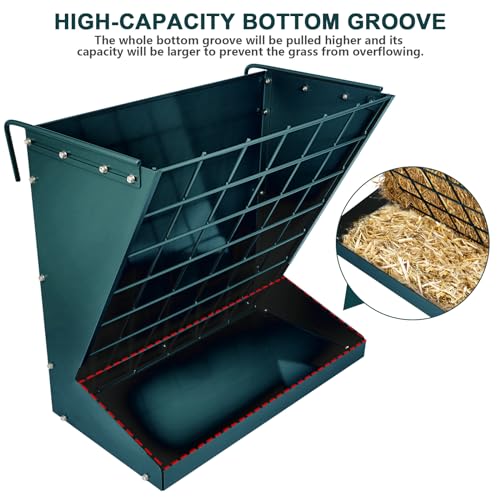 Wall Mount Hay Rack, Heavy-Duty Galvanized Metal 2 in 1 Hay and Grain Feeder, Livestock Feeder with Adjustable Distance, Hay Feeder for Goats, Sheep, Horse - color: Dark Green