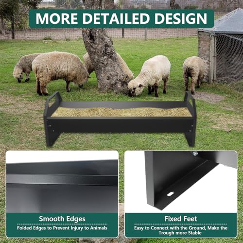 Portable 45" Long Livestock Feeding Trough,Galvanized Steel 22 Gallon Capacity HorseTrough,Heavy-Duty Sheep Trough for Livestock for Horse, Cattle, Cow, Pig, Alpaca