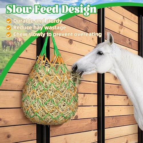 YedsIntu 3 Pcs Hay Bags for Horses, Hay Nets for Horses Goat Sheep,Goat Hay Feeder for Slower Feeding,Strong Load-Bearing Hay Bag Hanging for Horse Stable Trailer (Green) - color: Green