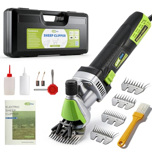 Sheep Shears Professional 850W 2400RPM with 4 Blades, Heavy-Duty | 6-Speed Adjustable, with 4 Blades: 13-Tooth Straight & Curved, 9-Tooth Straight & Curved, Ideal for Thick Coat Animals - size: with 4 Blades