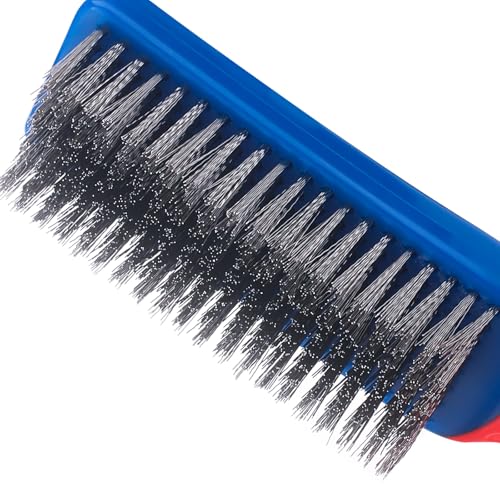 Wire Brushes 2 Pcs Steel Brushes Heavy Duty Carbon Steel and Stainless Steel Wire Scratch Brush with Rubber Ergonomic Handle (16x3.5cm)