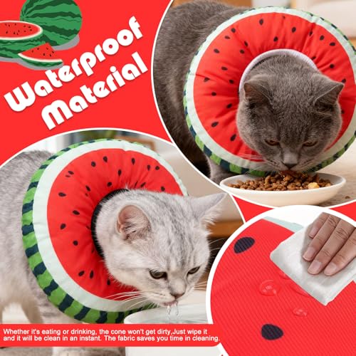 Cat Cone Collar Soft, Cat Recovery E Collar After Surgery to Stop Licking, Adjustable Waterproof Neck Elizabethan Pet Kitten Puppy Donut Pillow for Cats Wound Healing, Watermelon - color: Watermelon, size: Small(5-9.5in)