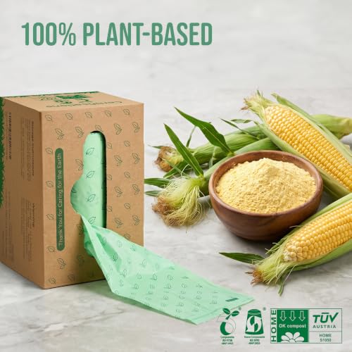 50 Home Compostable Trash Bags 1.6 Gallon Easy Tie Handles | Certified Home Compostable, Leak Resistant Kitchen Compost Bags, Easy Tie Handles, Fits Most Countertop Bins
