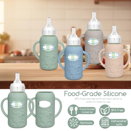 4 Pack Silicone Sleeves for Dr. Brown's Glass Baby Bottles, Anti Breakage Baby Bottle Sleeves Holder, Compatible with Dr. Brown's Anti-Colic Options+ Narrow Glass Baby Bottles, 4 oz/120 mL - color: Grey 4 Pack 4OZ