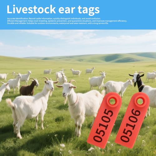 50pcs Farm Animal Ear Tags Numbered 001-050 Livestock Identification for Cattle Cows Hogs Pigs Sheep Goats (50, Small-Red) - color: Small-red