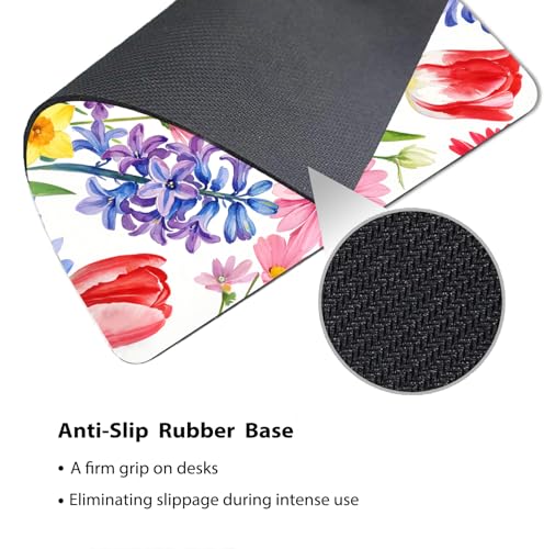 Vibrant Watercolor Flower Garden Mouse Pad 9.5" x 7.9", Colorful Floral Cute Desk Mat, Spring Botanical Art - color: Flower Garden