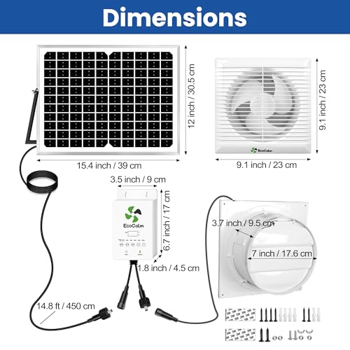 Solar Fan 8" with Adjustable Thermostat and Battery for Greenhouse | Solar Powered Exhaust Fans, Adjustable Temp Control, 25W Bifacial Panel, for Outdoor, shed, Chicken coop, Anti-backflow - size: 8 Inch