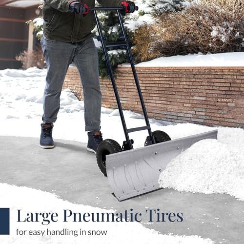 Best Choice Products 36in Galvanized Blade Heavy-Duty 2-Wheel Snow Pusher Hand Plow for Snow Removal w/Wheels, Adjustable Handle, Blade Angle - Silver - color: Silver, size: 36in w/Wheels