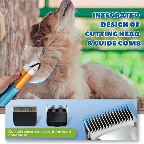 Dog Clippers for Grooming 400W with Rechargeable 5h-Standby Battery | Low Noise < 50db, Cordless Heavy-Duty Pet Hair Shaver Kit, with 2 Sharp & Detachable Blades of 3MM&6MM, Blue - size: 400W