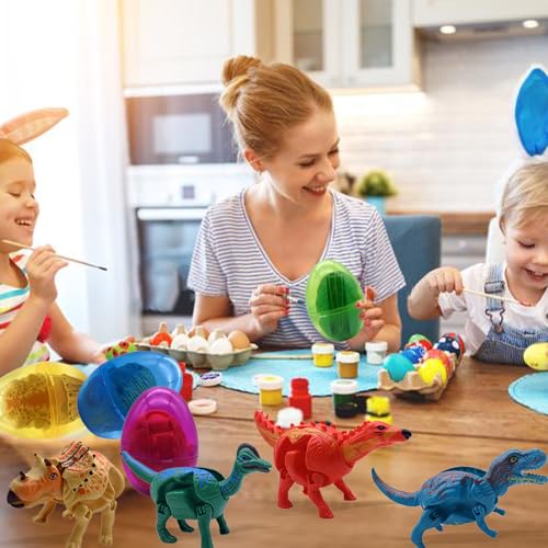 FUNKY WIZARD 4 Pack Dinosaur Easter Jumbo Princess Deformation Prefilled Easter Eggs with Toys, Easter Party Favors Gift for Girls Boys Toddlers Kids, Easter Basket Stuffers Fillers - style: dinosaur