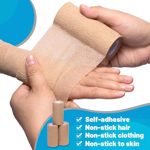 Elzrghs Self Adhesive Bandage Wrap, 16 Pack, 4" x5 Yards, Elastic Cohesive Bandage, Stretch Athletic Tap Wrap, Vet Wrap, Skin Color