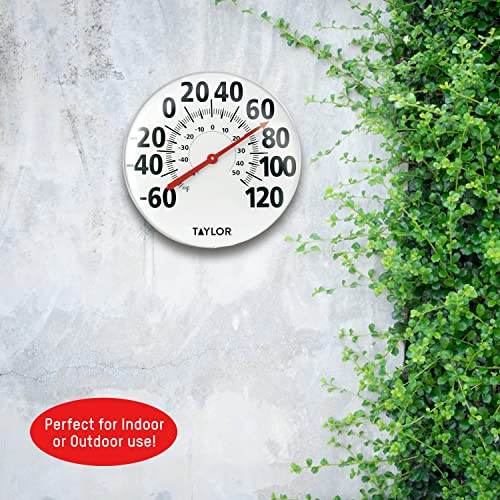 Taylor Extra Large Metal Wall Indoor Outdoor Thermometer, Easy to Read Numbers for Patio, Pool, and Indoor Areas, 18 inch, White - color: White, size: 18 Inch