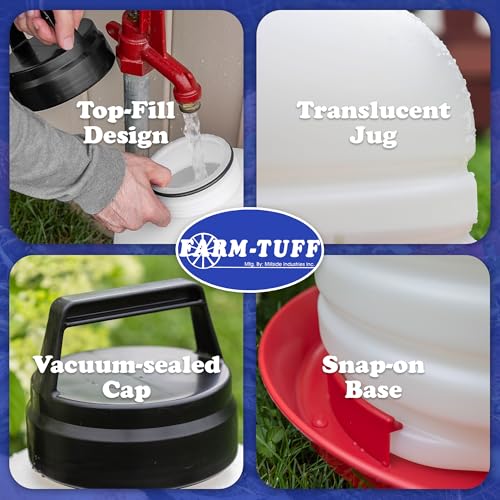 FARM-TUFF Hanging Chicken Waterer, 3 Gallon Capacity - Durable BPA-Free Plastic Poultry Fountain with Top Fill Design - Automatic Water Dispenser for Chickens, Ducks, Turkeys & Game Birds