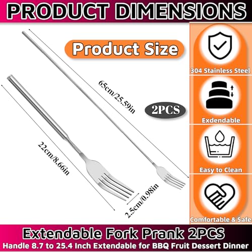 Extendable Fork Prank，2PCS Expandable Fork Prank Joke with 8.7'' to 25.4'' Extendable Handle，Expandable Fork Prank Ideal for Christmas Party Camping Picnic for BBQ Fruit Dessert Dinner Create laughter