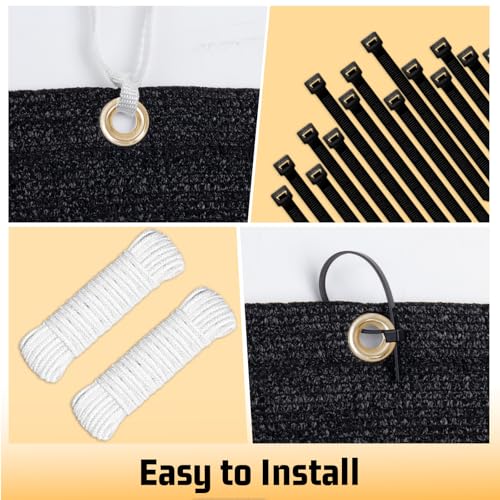 SUNNY GUARD 90% Shade Cloth 4/6/8/10/12 FT with Grommets, 6'x8', Black | Sun Shade Screen Fabric Shade Cover Tarp with Grommets for Pergola, Backyard & Garden, Durable HDPE, Custom Sizes - color: Black, size: 0 6'×0 8'