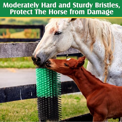 3 Pack Livestock Scratching Brush, Green and Black | Animal Scratcher, Itch Relief Grooming, Horse Goat Cow Scratcher, Fence Post Mounting, Durable Bristles, Farm Livestock Care - color: Green and Black