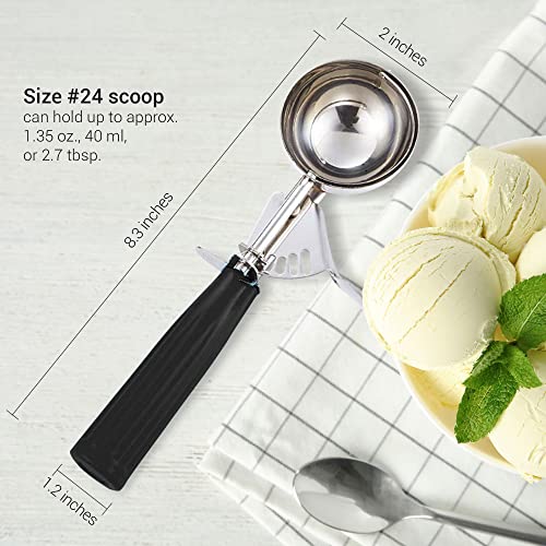 Meadow Lane #24 Ice Cream Disher Scoop, Stainless Steel, Black | Stainless steel 2.7 Tbsp scoop has a reinforced trigger and non-slip handle; dishwasher-safe for ice cream, dough and more. - color: Black