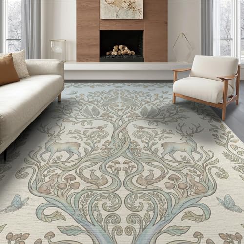 6'x9' Washable Bohemian Tree Area Rug, Cream Non-Shedding Pet Friendly Room Rug for Queen Size Bedroom, Under Bed, Master Suite, Foldable Easy Care Carpet | Ref:1969514 - color: Beige/Pattern 22, size: 6' x 9' (Rectangular)