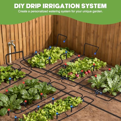 240FT Quick-Connect Drip Irrigation System | Automatic Garden Watering System Kit with 1/2" & 1/4" Fast-Lock Fittings, Adjustable Sprinklers for Raised Beds/Garden/Lawn - size: 40FT 1/2”(OD) Tube + 200FT 1/4”(OD) Tube