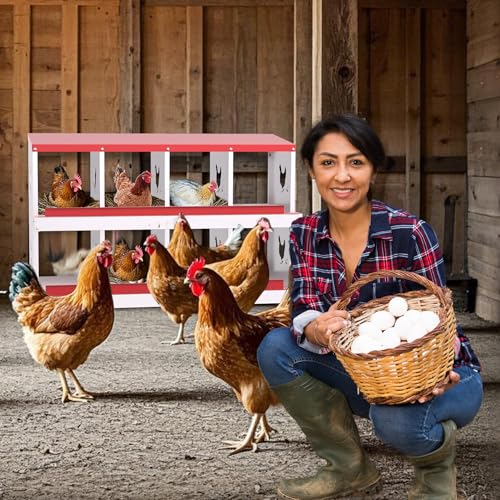 Chicken Nesting Box, 8-Hole Nesting Boxes, Removable Tray, Ventilation Holes, Easy Egg Collection & Cleaning, Laying Boxes for Hens, Red - color: Red, size: 8 Holes