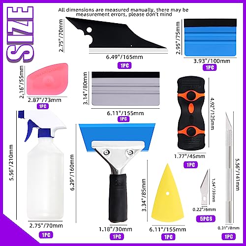 Swpeet 14Pcs Wallpaper Smoothing Tool Assorment Kit, Squeegee Scraper, Carving Knife with Blades, Tint Removal Blade and 500ML Spray Bottle for Stick Wallpaper Car Wrap Vinyl Window Tint Glass Film - color: N3