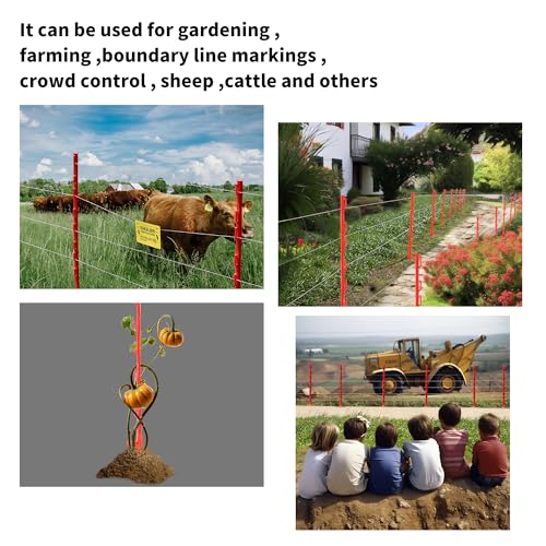 50PCS 48" Plastic Step-in Electric Fence Posts with Clips, Red | Temporary Electric Fence Stakes · 8 Integrated Clips · Reinforced Steel Spike · For Garden and Farm & Livestock - color: Red-50PCS