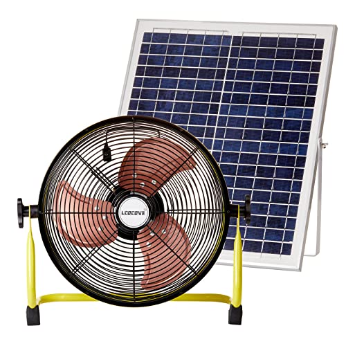 lcocove Solar Powered Fan, Battery Operated Outdoor Fan Can Running 5-24 Hours, Solar Fans For Shed,Home，Ouside,Camping，Solar fan with USB Output For Emergency Situation Without Electric - color: 12inch solar yellow