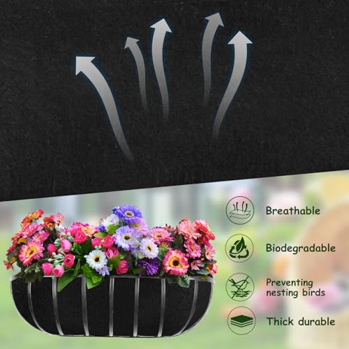 2PCS 36 Inch Window Box Liner Fabric Planter Basket Liner Trough Planter Insert Liner Black Hanging Flower Basket Liners Non-Woven Felt Plant Liner for Planters Fence Garden - Avoid Bird Nesting