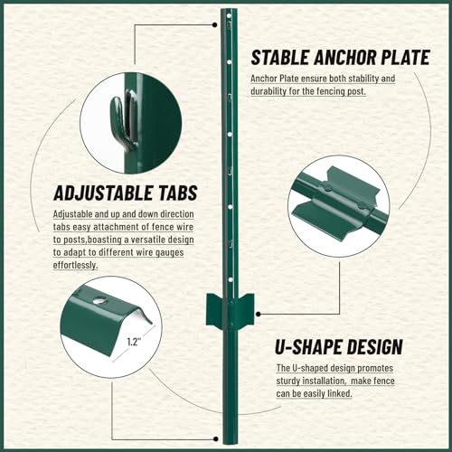 10-Pack 3 Feet Heavy-Duty Metal U Fence Posts for Wire Fencing | No-Dig Design · Powder-Coated Steel · For Garden, Yard & Animal Barrier - size: 3 Feet