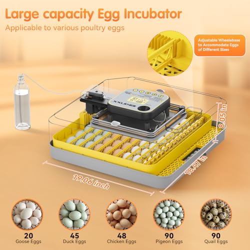 IBKINXX Incubator for Hatching Eggs-48 Egg Capacity, 2026 Newly Upraded Auto Egg Turner & Auto Precision Humidity Control System, 360° Clear Viewing for Chicken, Duck and Quail Eggs (Yellow) | Automatic Temp & Humidity Control, Auto Egg Turning & Built-in