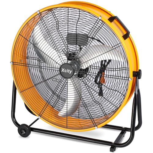 Xcity 24 Inch Heavy Duty Drum Fan, High Velocity 8700 CFM Industrial Air Circulator, 3-Speed & 360° Adjustable Tilt, Powerful Cooling for Warehouse, Commercial, Factory, Garage & Workshop - size: Drum Fan 24" Metal