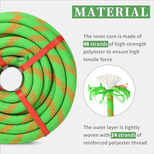 Arborist Rope 5/8in Climbing Rope Tree Rope for Outdoor Climbing Swing Sailing Halyard - style: Green1