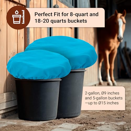 Horse Bucket Cover - Waterproof Bucket Cover for Feed Buckets for Horses, 210T Ripstop Polyester, Fits 2-5 Gallon (8-20 Quart), Cold-Flexible Daily-Use Cover (Blue) - 1 pc - color: Blue