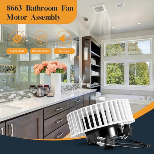 8663 Upgraded Bathroom Exhaust Fan Motor Replacement for NuTone Broan, Replaces OEM JA2B104N 97017705, Quiet Low Noise Blower Motor Compatible with 8673 8664RP 8814 8814R 8832 671RB 672RB