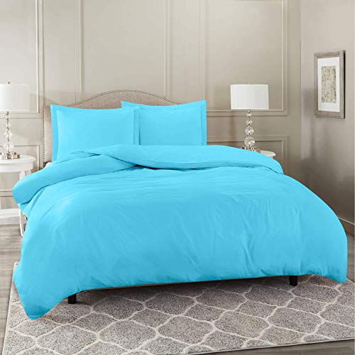 Clara Clark Duvet Cover Ultra Soft Double Brushed Microfiber - Comforter Cover with Button Closure and 2 Pillow Shams, Beach Blue, King - 90"x104" - color: Beach Blue, size: King