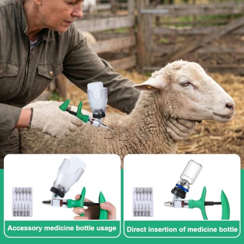 5ml Continuous Self-Refilling Livestock Syringe, 10 Needles Included | Adjustable dosage from 0.5ml to 5ml Veterinary Injection Gun for Chicken, Duck, Pig, Sheep, Cow Poultry - color: green
