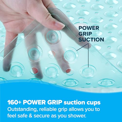 SlipX Solutions 21" Square Non Slip Shower Stall & Bathtub Mat, Aqua | Anti Slip Essential Shower Mat For Bathers Of All Ages, 25% Stronger Suction Cups, Soft Underfoot, Machine Washable - color: Aqua