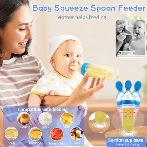 Baby Fruit Feeder Pacifier | 2 Infant Food Feeder Pacifier & 2 Baby Food Dispensing Spoon | Fresh Fruit Teethers for Babies | Silicone Feeder Babies,Infant Teething Feeders (Blue-Rabbit) - color: 04-Blue