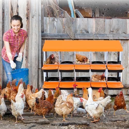 Chicken Nesting Box, 10-Hole Roll Away Egg Laying Box with Lid, Galvanized Steel Rustproof Design - Easy Egg Collection, Easy Clean Wall-Mountable Without Bracket, Orange - color: orange, size: 10 HOLES WITHOUT LEGS