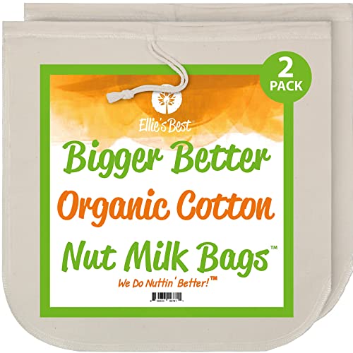Pro Quality Organic Cotton Nut Milk Bag 2 Pack - 12"X12" XL Bags - Heavy Duty Reusable All Purpose Food Strainer - Food Grade BPA-Free - color: Original Heavy Unbleached Muslin, size: 12 x12 inches