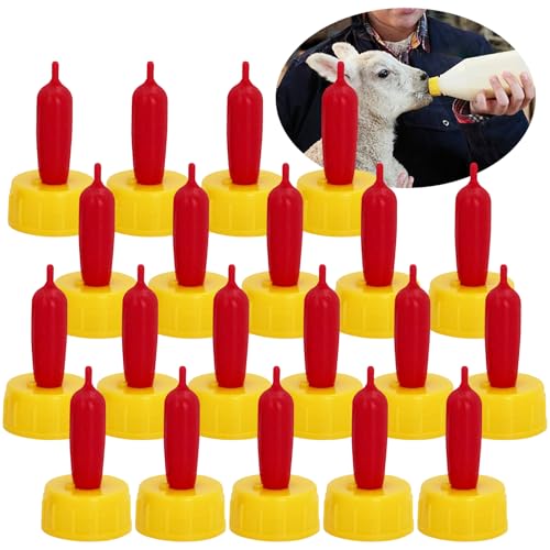 20 Pack Goat Lamb Nipples Soft Rubber Animal Milk Feeding Nipple | with Flutter Valve & Vent Leak-Proof Slow Flow Reusable Teat for Lambs Goat Sheep Pup Foal Calf Piglet, Screw On Soda Bottle - color: yellow
