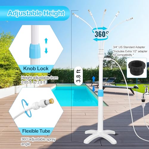 Stand Mister System, Portable Misting Cooling System with Upgrade Adjustable Riser Tube, 5 Spray Nozzles + 26.2FT (8M) Misting Line for Patio Pool BBQ Cooling Kids Water Playing (3.8FT) - size: 3.8 FT