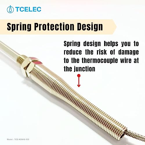 TCE-K05H5-100 K-Type Thermocouple Sensor Probe with Stainless Steel Probe M8 Screw and Miniature Thermocouple Connector for Furnace Oven K-Type Related Meter Temperature Range from 77℉ to 1472℉