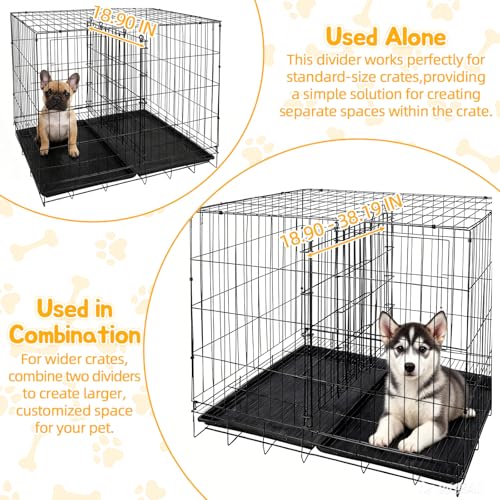 Dog Crate Divider Panel 2-Pack, 28" H Adjustable Kennel Divider | Expands 18.9"-38.2" Width, fits 42"-48" cages, Rust-Resistant Metal, Puppy Training, Anxiety Relief, Security for Puppies - size: 27.95"H